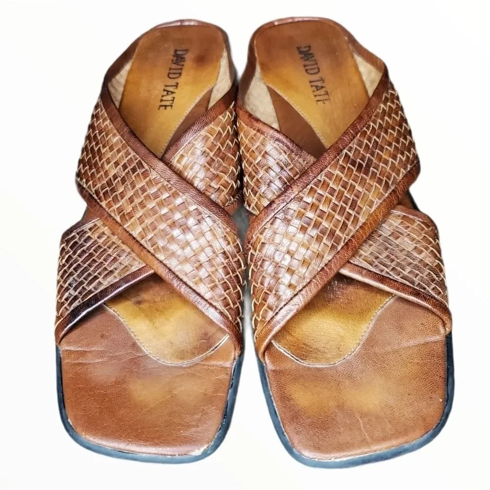 Vintage woven leather David Tate Brown Criss-Cross Sandals - Picture 2 of 13